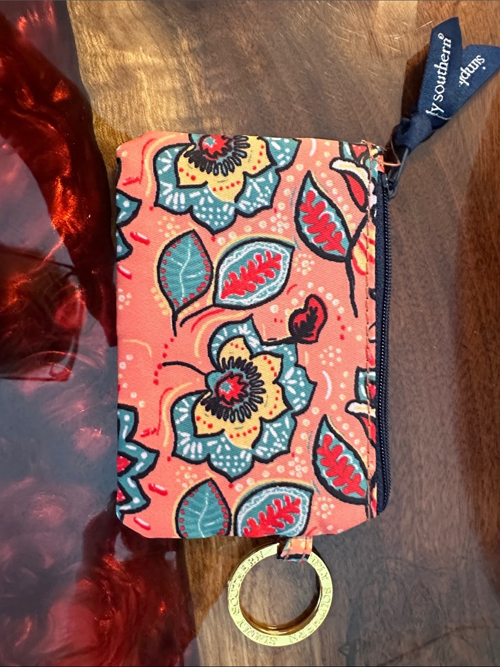 Simply Southern Coral Teal Floral Card Holder Keyring - Picture 2 of 4